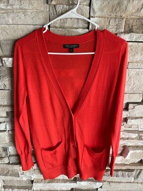 Banana Republic Women’s Bright orange V-Neck Cardigan with Pockets